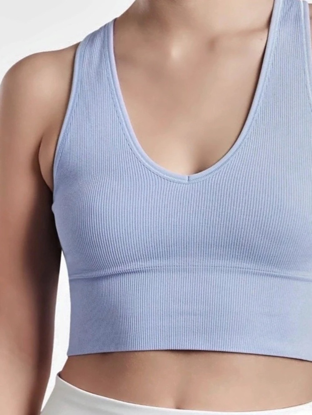 Athleta Aurora Crop Rib Tank Ribbed Crop Top Blue Medium - Picture 5 of 5